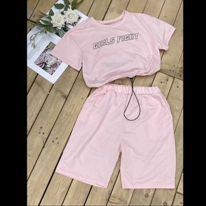 Plus Letter Graphic Drawstring Hem Tee With Shorts